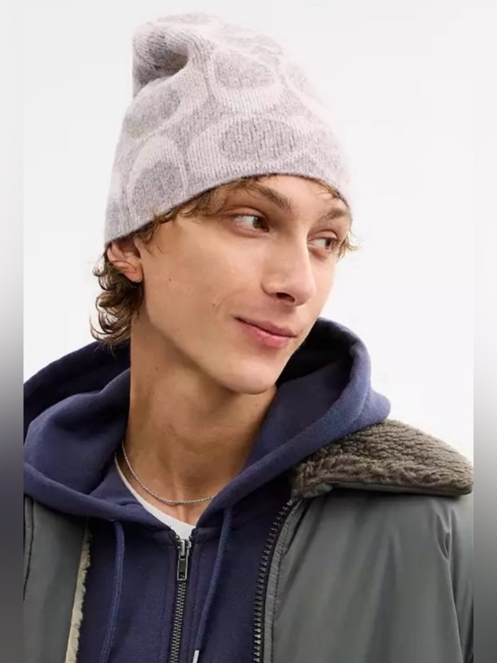 NWT - COACH Beanie Knit Wool Grey Birch Logo - Luxury Style Y2K Winter Hat - Picture 5 of 5